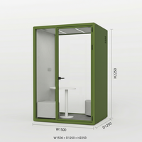 Cabine de bureau silencieuse moderne ultra-mince en aluminium pour deux personnes, verte, mobile, réglable, avec éclairage LED modulaire pour immeuble de bureaux