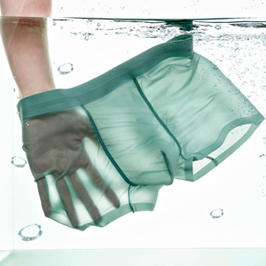 กางเกงในบ็อกเซอร์ของผู้ชายกางเกงชั้นในไร้รอยต่อระบายอากาศได้กลางเอวสีทึบชุดชั้นในผ้าไหมน้ำแข็งแบบบางพิเศษออกแบบโลโก้ได้ตามต้องการ - Product Image 1