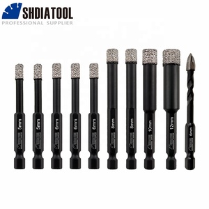 1 bộ/10 pcs 5mmx2 + 6mmx3 + 8mmx2 + 10mm + 12mm Kim Cương khô khoan lõi Bit + 1PC 6mm cacbua hình tam giác khoan với nhanh chóng phù hợp với chân - Product Image 1