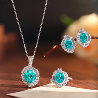 Labor-gezüchtetes Paraiba-Turmalin-Schmuckset, rhodiniert, anlaufgeschützt, aus 925er Sterlingsilber für Damen-Partykleidung