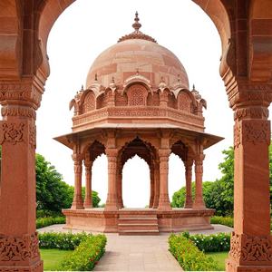 Pabellón Cúpula Chatri de Arenisca Roja Grande, Tallado a Mano, Gazebo Indio para Paisajismo de Palacios y Resorts - Product Image 1