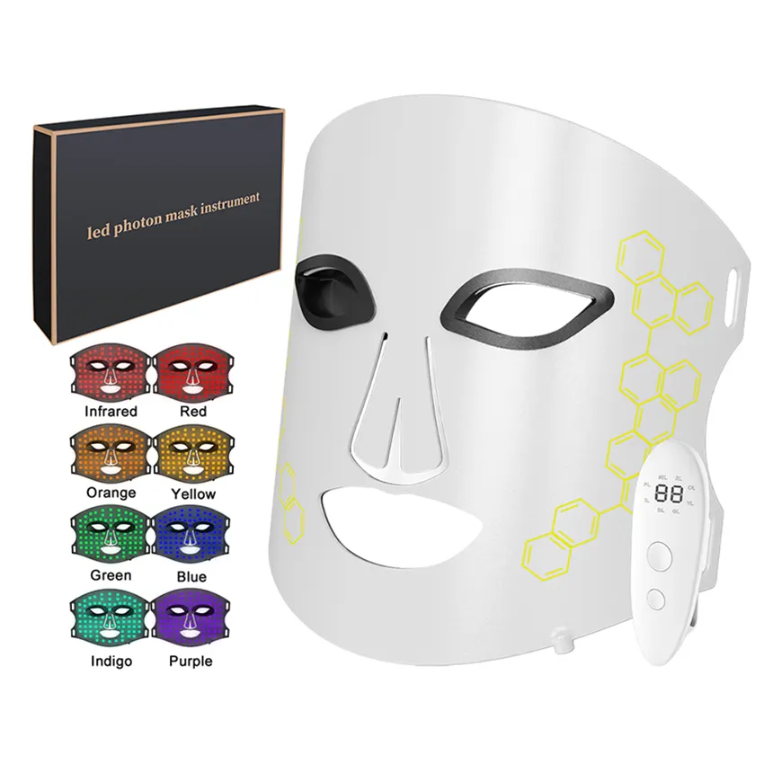 Vente chaude Silicone Led Masque Facial 8 Couleurs Visage Peau Beauté Rouge Infrarouge Led Masque De Thérapie Par La Lumière