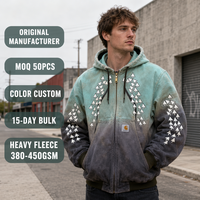 Camiseta de trabajo utilitaria para hombre, personalizada, color verde azulado, 100% algodón, lona de 430 g/m², estampado degradado, borde sin rematar, estilo canguro, transpirable, talla grande