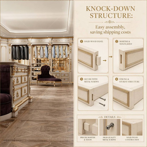 Armario de Madera Maciza de Lujo con Tallados Dorados Estilo <span class=keywords><strong>Imperio</strong></span> Francés, Armario Clásico con Columnas para Dormitorio, Mueble de Guardarropa - Product Image 6