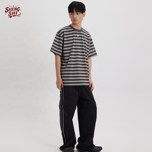 Conjuntos de Camisetas de Rayas Estampadas DIY, Algodón Puro OEM de 250g, Cuello Redondo, Manga Corta, Absorbe la Humedad, para Moda de Equipo - Product Image 1