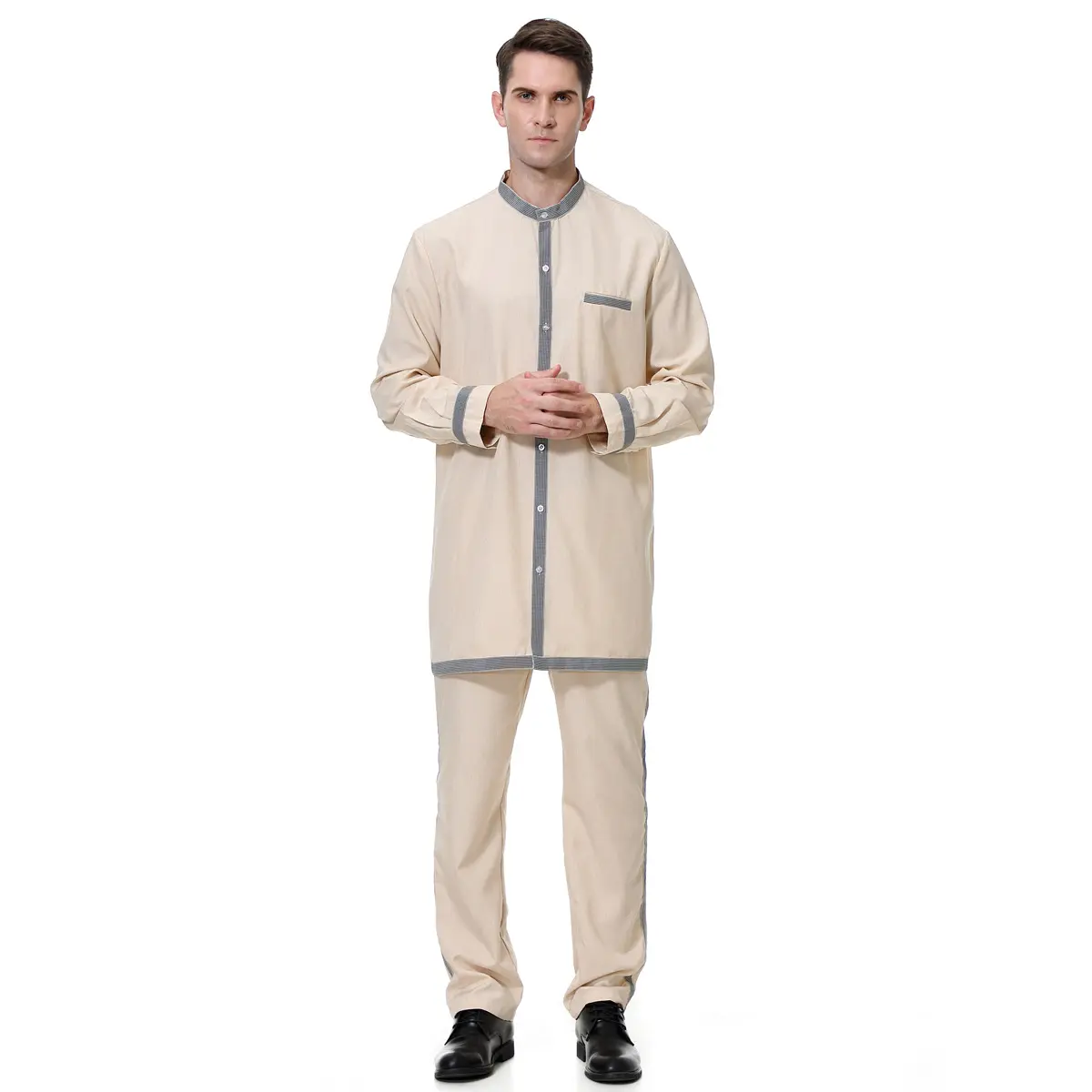 Conjunto de vestido largo y pantalones grandes de algodón para hombres musulmanes adultos Popular en Oriente Medio