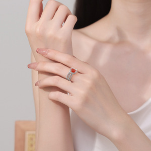 Bestselling Trendy Fine Jewelry Copper Full Diamond Pave Pink Sapphire Zirconia High Carbon Ring Women - Product Image 3