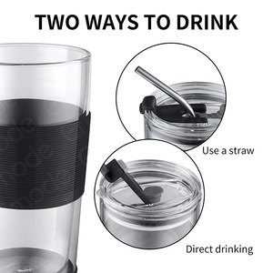 Emode-Tazas de vidrio con tapas y taza de <span class=keywords><strong>café</strong></span> con hielo de paja, resistentes al calor, con pajitas de Metal, adecuada para <span class=keywords><strong>café</strong></span>, Jui - Product Image 4
