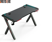 Bureau de jeu EISIJIE R-5 X-Frame en fibre de carbone, table fixe avec éclairage RGB et bordure rouge