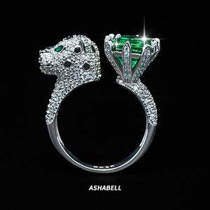 แหวนเงินแท้ S925 ประดับเพชรซิร์คอน 5A รูปเสือดาว สีมรกต ดีไซน์เฉพาะตัว - Product Image 1