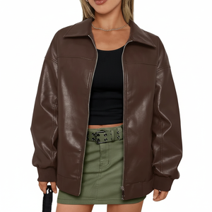 แจ็กเก็ตหนังโอเวอร์ไซส์สำหรับผู้หญิงกำหนดได้เองชุดเสื้อโค้ทหนังแฟชั่นสำหรับฤดูหนาวเสื้อผ้า2025สำหรับฤดูใบไม้ร่วงและฤดูหนาว - Product Image 1