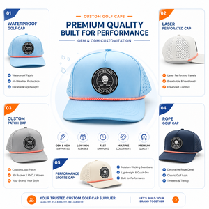 New Fashion Custom PVC Patch Logo 5 Panel Waterproof Polyester Sport Golf Hat,Laser Cut Perforated Dad Gorras,<b>Rope</b> Baseball Cap - Product Image 2