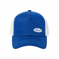 Casquettes de camionneur structurées bleu roi avec patch vague de surf, logo personnalisé, dos en maille, fermeture snapback, style plage, vente en gros