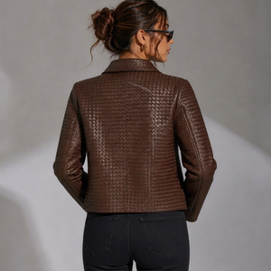 Veste en cuir véritable tissée artisanale unisexe, cuir de vachette intrecciato de qualité supérieure, écologique, coupe-vent, hiver, luxe, mode - Product Image 1