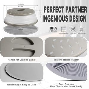 Protège-ustensiles anti-éclaboussures, support de séchage pour ustensiles de cuisson gris, tapis de micro-ondes en silicone et couvercle alimentaire - Tapis servant également de support pour bols - Product Image 3