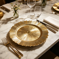Assiette de Présentation Ronde en Plastique Doré à Motif Engrenage Classique, Pigmentée, pour Mariages et Banquets – Vente Chaude