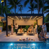 Pergola bioclimatique motorisée avec toit à lames en aluminium 6063-T5, imperméable, gazebo extérieur avec éclairage LED