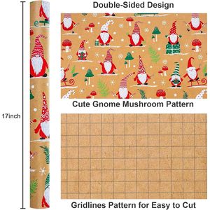 Kraft Christmas <b>Wrapping</b> <b>Paper</b> Roll 17 In X 33 Ft Gnome Pattern Recycled Woodland Design Gift Wrap - Product Image 3