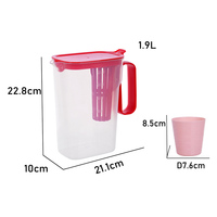 Carafe à eau en plastique PP sans BPA de 1,9 L, ensemble de mini-gobelets circulaires, design moderne, cadeau d'affaires, personnalisation, service OEM/ODM