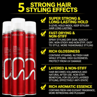 Vente en gros de produits professionnels pour salons de coiffure, gel capillaire en spray à tenue forte et longue durée avec protection contre la chaleur et effets texturants