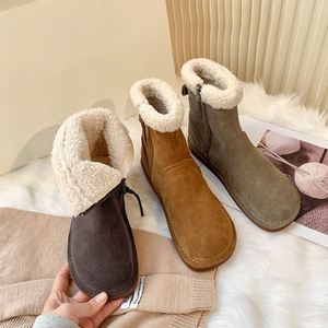 รองเท้าบูทหิมะแบบหุ้มข้อกลางสำหรับผู้หญิง รุ่นใหม่ประจำฤดูหนาวปี 2022 บุผ้ากำมะหยี่อุ่นสบาย - Product Image 1