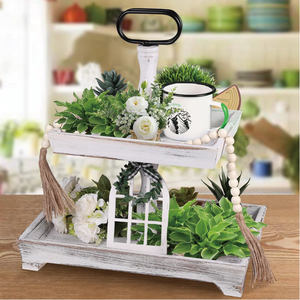 Plateau de service en bois rustique blanc à 2 niveaux avec poignée en métal, fait à la main, écologique, peint, décoratif, cadeau de mariage pour la cuisine - Product Image 5