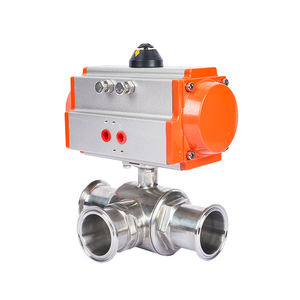 صمام كروي ثلاثي الاتجاهات من الفولاذ المقاوم للصدأ 304 من الفئة الصحية مع مشبك T، صمام كروي هوائي سريع التركيب - Product Image 1