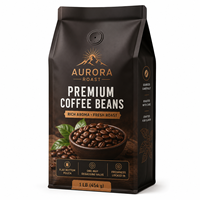 Sachet d'emballage pour grains de café à fond plat, personnalisé, imprimé, de qualité alimentaire, haute barrière, avec valve de dégazage unidirectionnelle et finition mate