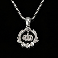 Collier pendentif couronne flottante en laiton avec zircons CZ style hip-hop bling pour hommes et femmes, vente en gros