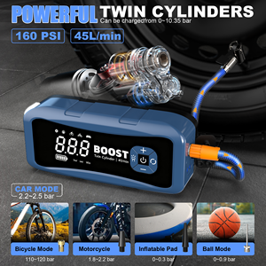 Пусковое устройство для автомобиля и грузовика 6000А с компрессором, двухцилиндровый насос для шин 160PSI, 12В, внешний аккумулятор, двойное USB, быстрая зарядка PD - Product Image 4
