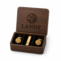 Boîte à boutons de manchette en bois écologique avec gravure personnalisée, étui de marque Landy pour cadeau de mariage, promotion pour les garçons d'honneur
