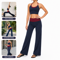 Ensembles de yoga personnalisés pour femmes, deux pièces, couleur unie, respirants, avec soutien-gorge de sport contrastant et pantalon large, vêtements de sport pour la gym