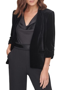 Customized New Fashion High Quality Classic V Neck Long Sleeves Hidden Breasted Fitted <strong>Black</strong> <strong>Velvet</strong> Blazer <strong>Jacket</strong> for Women - Product Image 6