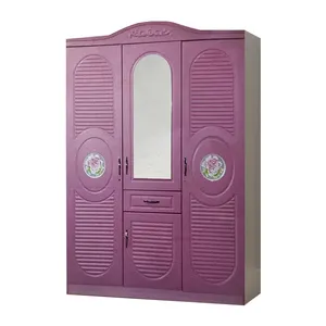 Luxe Slaapkamer Garderobe 3 Deur 150Cm Roze Kleur Slaapkamer Plastic Garderobe Kast Metalen Slider Garderobe Slaapkamer Meubels