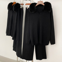 Ensemble de luxe doux et personnalisé pour femme : pantalon long ample en maille unie et pull moelleux en tricot pour l'automne (vente en gros)