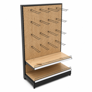 Espositore a Gondola Monofacciale con Pannello Forato, Ganci in Legno e Ringhiera in Filo Metallico, Organizzatore da Parete per Negozi al Dettaglio - Product Image 1