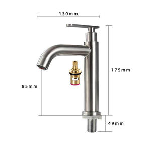 Stainless steel 304 single cold <b>brushed</b> color, factory wholesale, engineering style, brass valve core washbasin faucet - Product Image 2