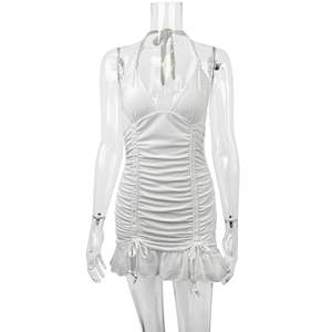 Vestido de Verano Nuevo al por Mayor de Fábrica, Vestido Sexy con Cuello en V Profundo y Plisado para Mujer, Estilo Coreano, para la Playa - Product Image 5