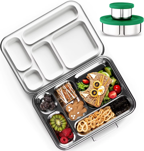 Thermos rectangulaire <span class=keywords><strong>pour</strong></span> enfants Kimthai à 4 compartiments, étanche, sans BPA, chauffable au micro-ondes, en acier inoxydable 304, écologique - Product Image 3