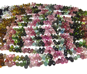 Cuentas de Turmalina Ojo de Gato Multicolor Natural en Forma de Lágrima de 5-7mm, Microfacetadas, Grado AAA, Hilo de 8 Pulgadas, Gema Suelta de 50 Quilates - Product Image 1