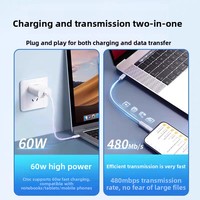Ensemble organisateur de câbles de données transfrontaliers 6-en-1 avec adaptateur magnétique à charge rapide PD 60W, rangement pour carte SIM et support de téléphone