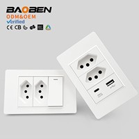 BAOBEN - Panel de PC Ignífugo Blanco de 118*72 mm, Enchufe de Pared con Doble USB Tipo C, Interruptor de Luz con 5 Puertos, Estándar Brasileño