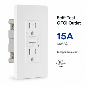 เต้ารับ GFCI ป้องกันการงัดแงะ 15A 125V พร้อมระบบทดสอบตัวเอง แบบ NEMA 5-15R แบบคู่ พร้อมไฟแสดงสถานะ LED - Product Image 1