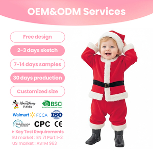 Ensemble <span class=keywords><strong>de</strong></span> costume <span class=keywords><strong>de</strong></span> Père Noël pour bébé FAMA CPC CE, chapeau, ceinture, bottes, combinaison en peluche rouge, vente en gros pour enfants, faible MOQ, OEM personnalisé, nouveau design - Product Image 1