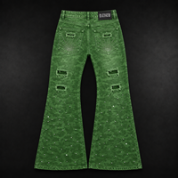 DiZNEW Jeans Flare Homme Streetwear Vert Camouflage Personnalisé avec Broderie 3D Intense et Clous, Pantalon en Denim Ample Déchiré Style Y2K Grunge
