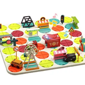Popular Electric Police Car School Bus Fire Truck Diy Track Maze toys for kids 2024 Hot Sound and Light Slot set toy