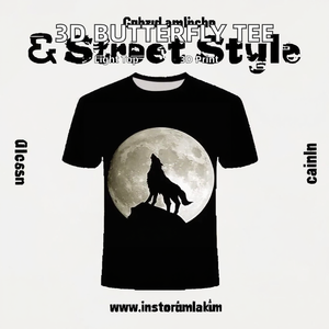 Men's Casual Street Style Vintage Oversized 180 Grams <b>Knitted</b> Fabric T-Shirt 3D Butterfly <b>Animal</b> Print Short Sleeve Casual Top - Product Image 3