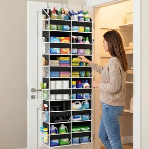 Organisateur suspendu au-dessus de la porte, 12 compartiments, noir, en tissu non tissé, pour vêtements, produits pour bébés, à fixer derrière la porte ou au mur - Product Image 6