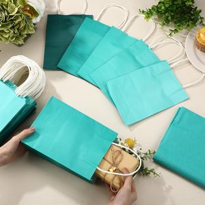 Sacchetti Regalo in Carta Kraft Biodegradabile Ecologica Blu <span class=keywords><strong>Teal</strong></span> Personalizzati con Manici, Vendita all'Ingrosso - Product Image 4