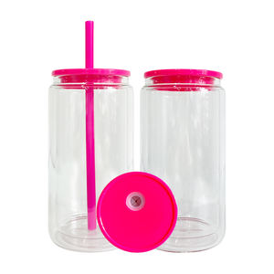 USA Warehouse 25pack 15oz Sublimation vierge trou pré-percé double paroi boule à neige canette en verre avec couvercle et paille 15PPLGS02 - Product Image 5